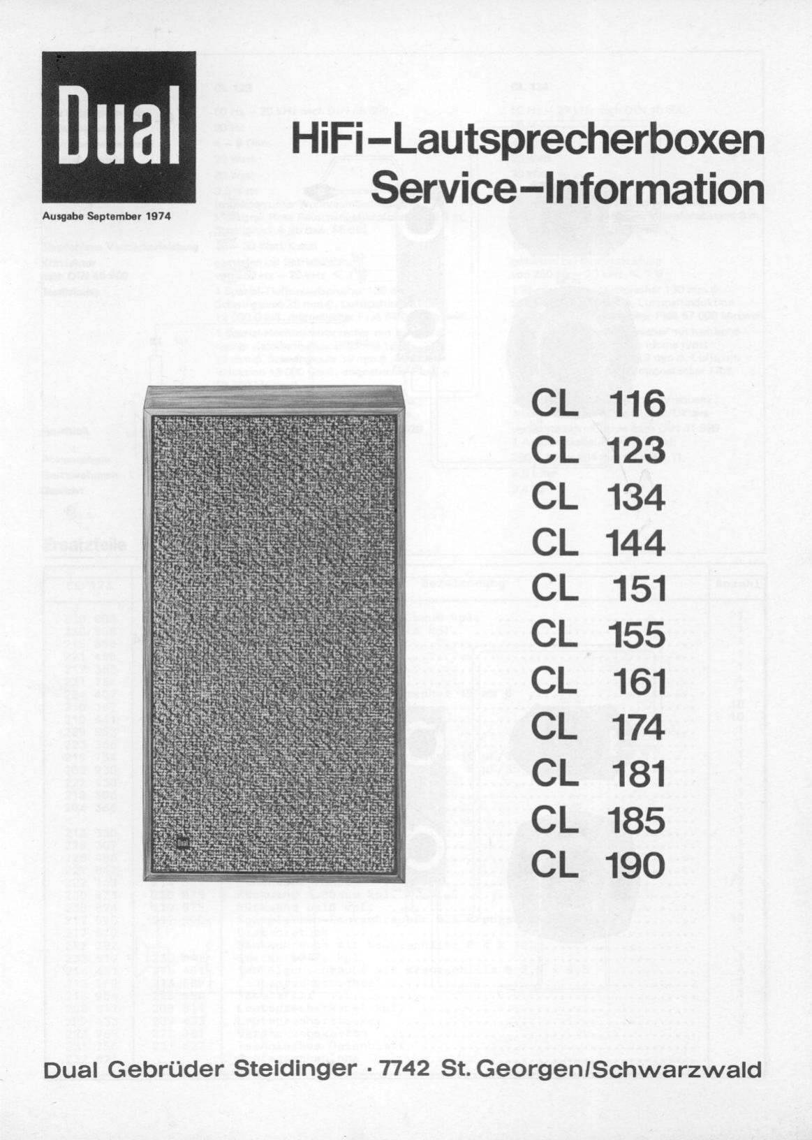 Dual CL 116 CL 123 CL 134 CL 144 CL 151 CL 155 CL 161 CL 174 CL 181 CL 185 Service Manual