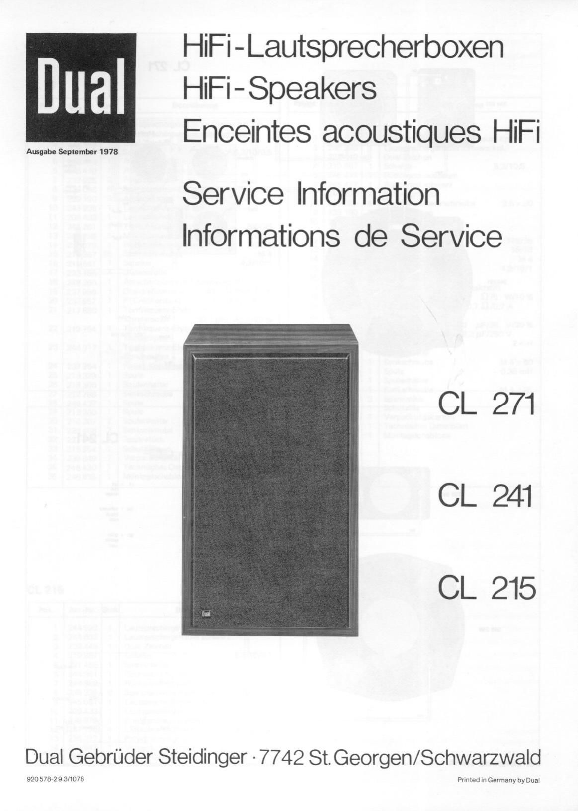 Dual CL 215 CL 241 CL 271 Service Manual