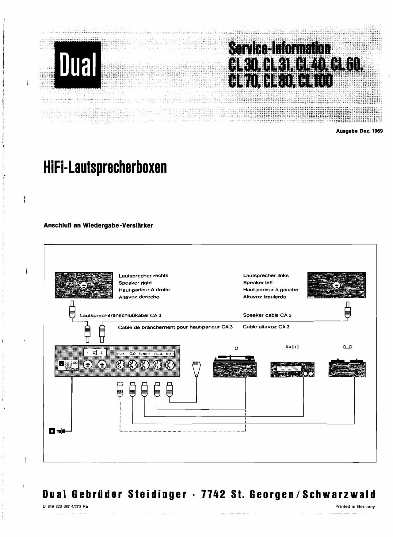 Dual CL 30 CL 31 CL 40 CL 60 CL 70 CL 80 CL 100 Service Manual