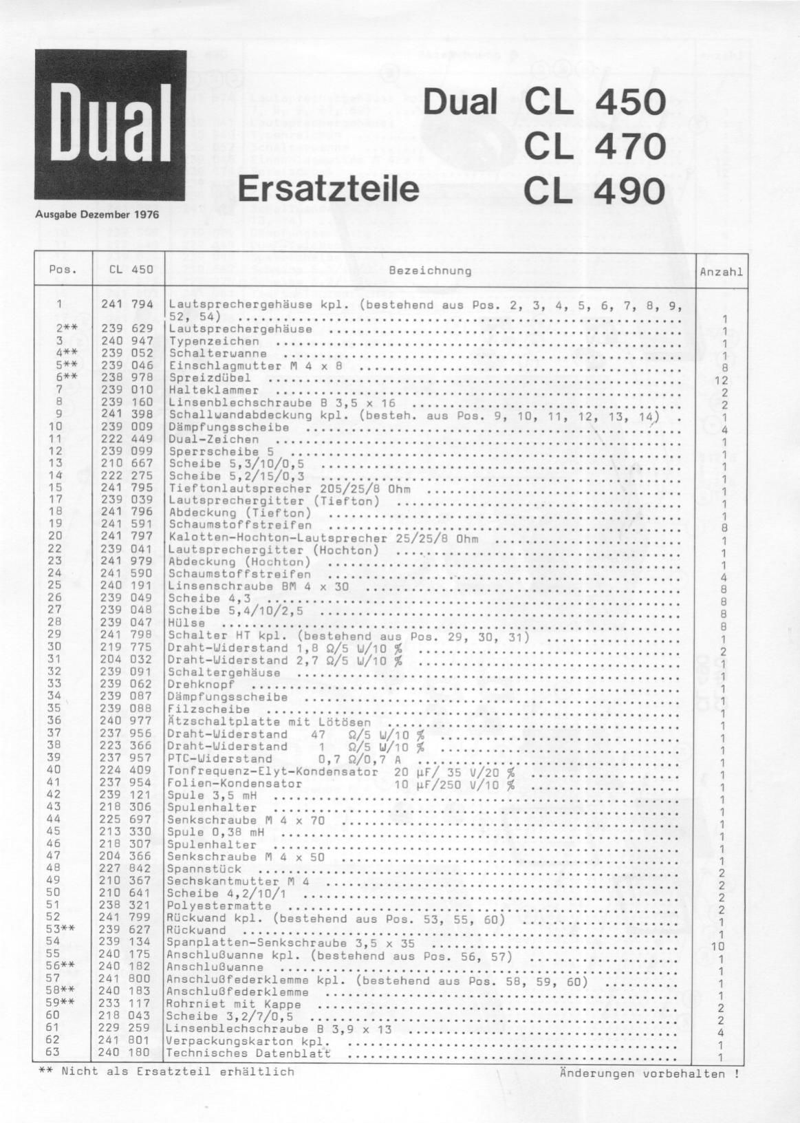 Dual CL 450 CL 470 CL 490 Service Manual