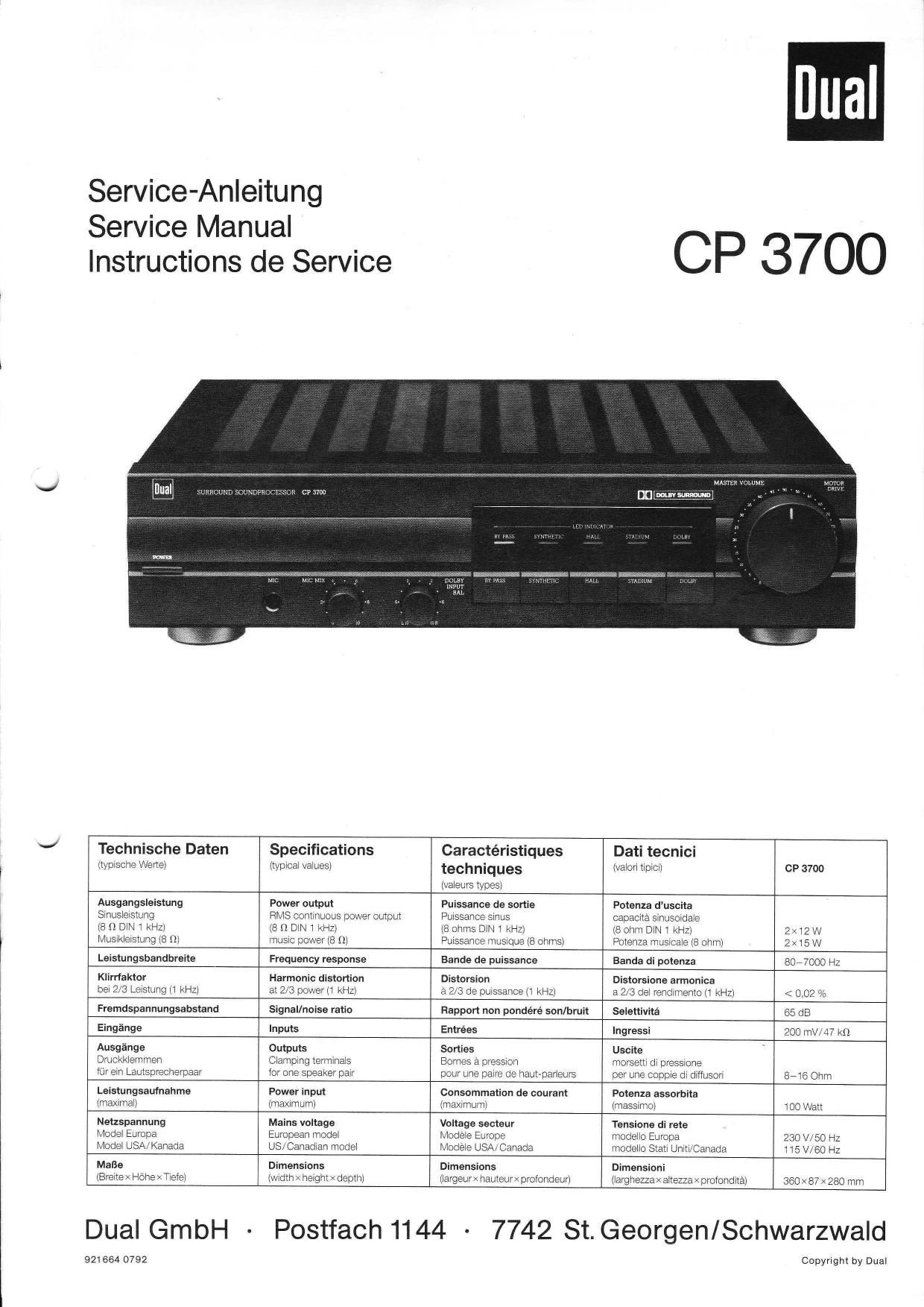 Dual CP 3700 Service Manual