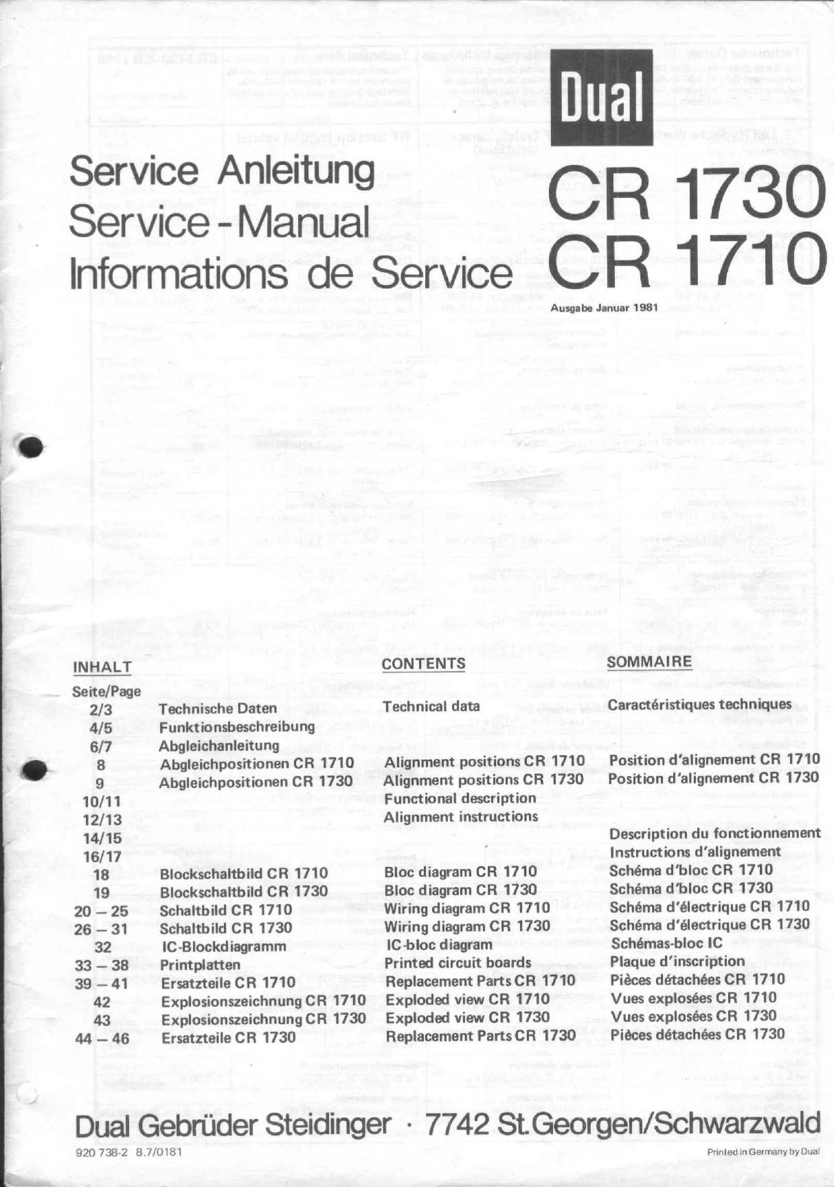 Dual CR 1710 1730 Service Manual