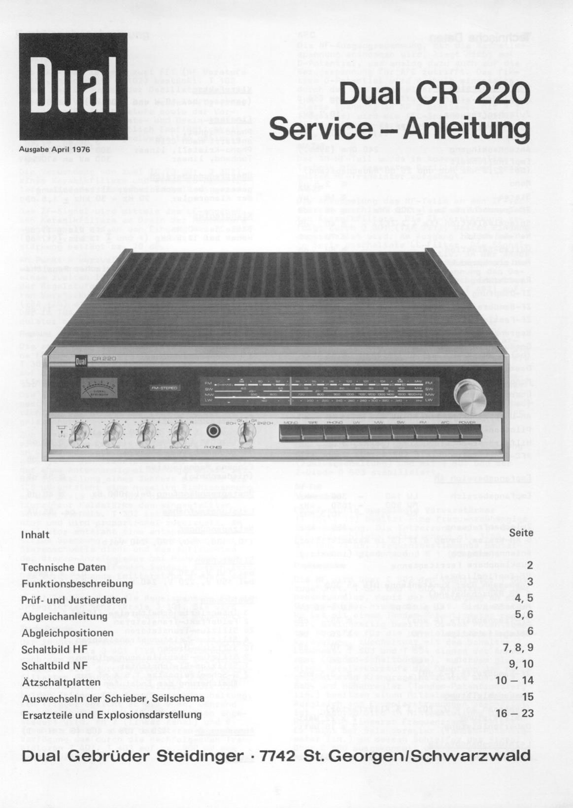 Dual CR 220 Service Manual