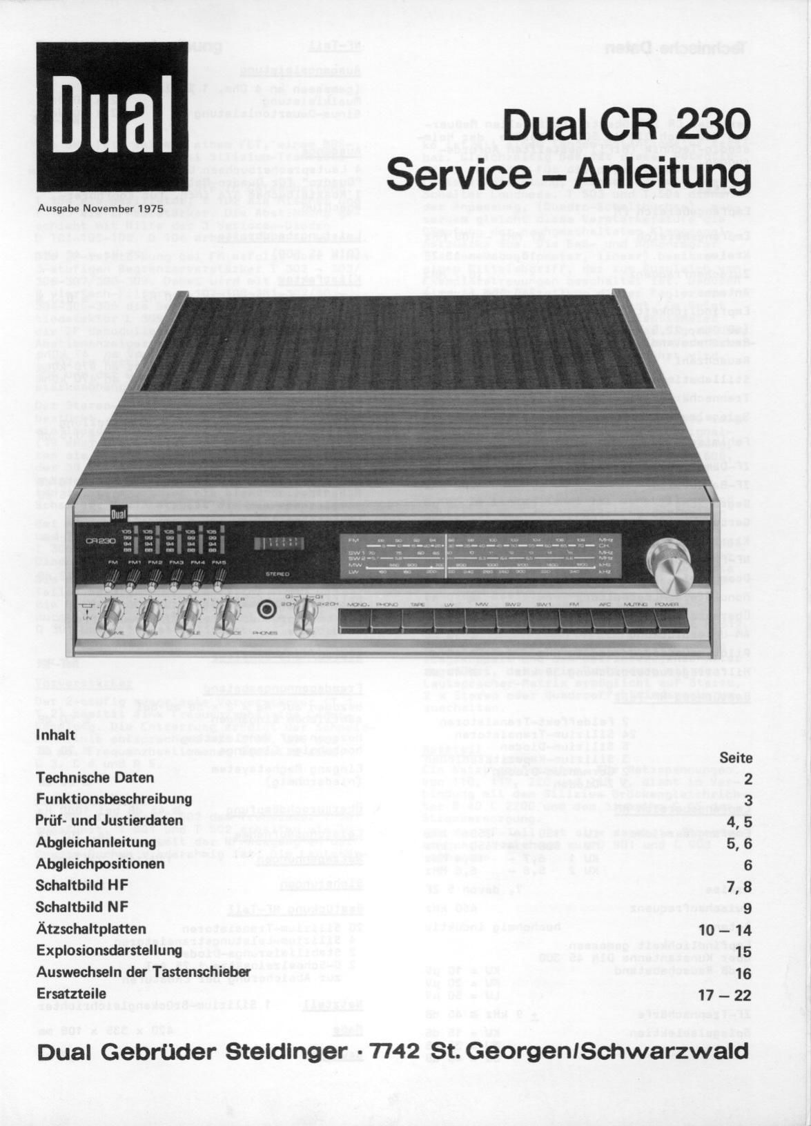Dual CR 230 Service Manual