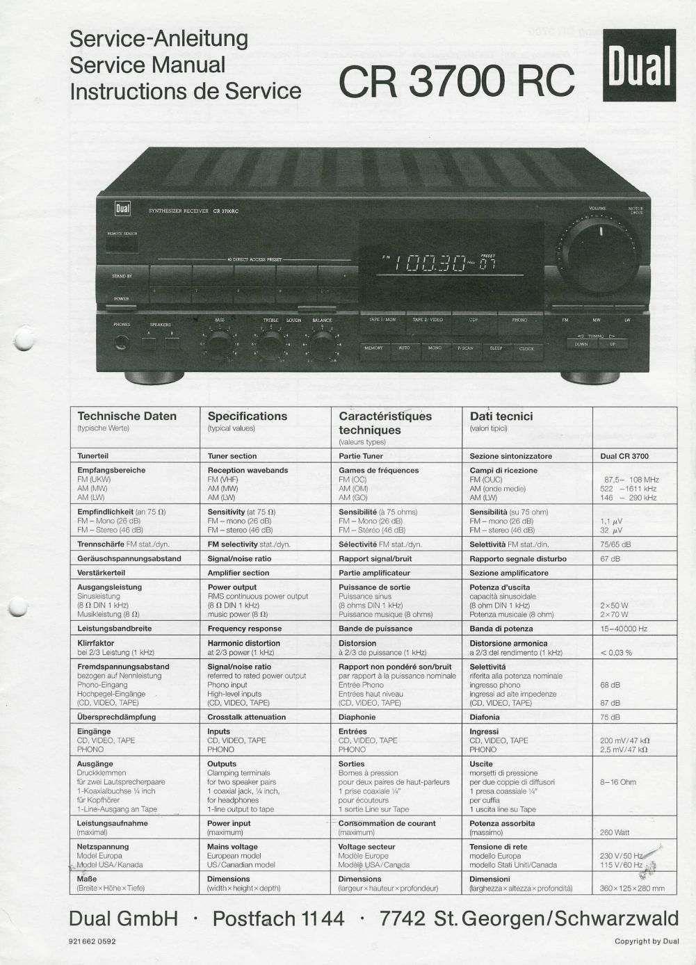 Dual CR 3700 RC Service Manual