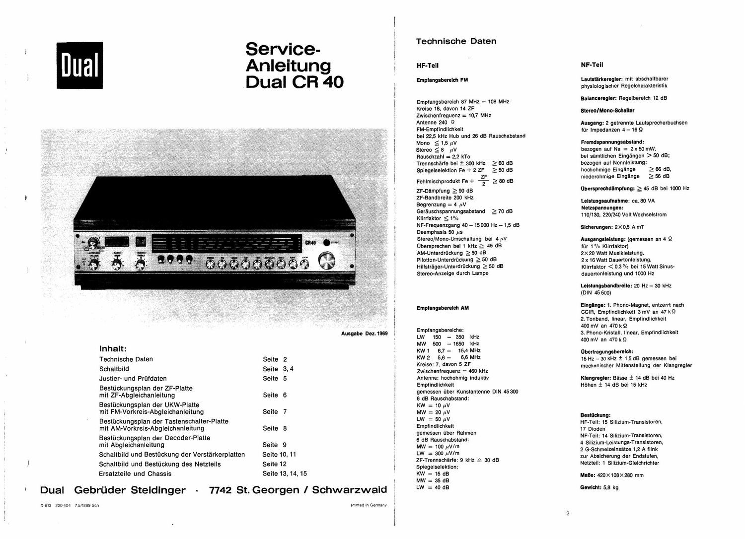 Service Manual-Anleitung für Dual CR 40 