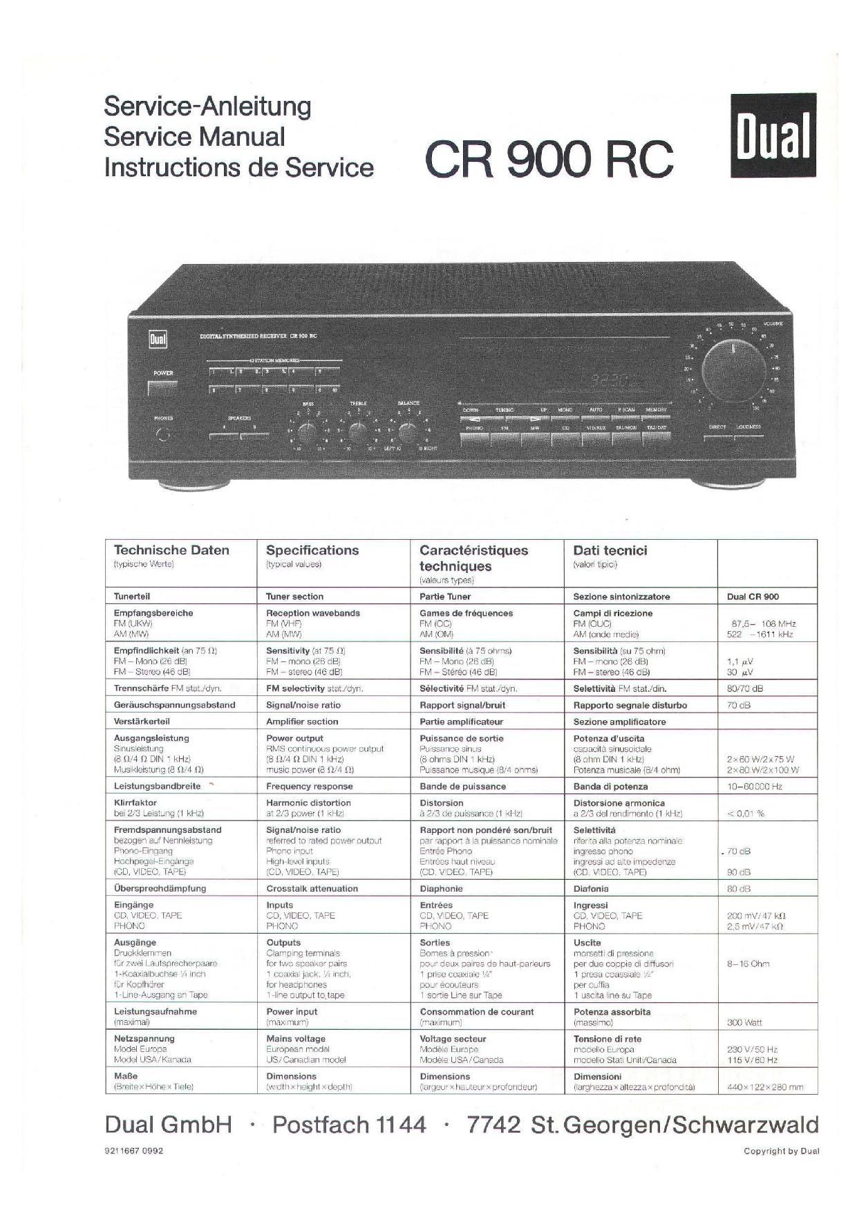 Dual CR 900 RC Service Manual