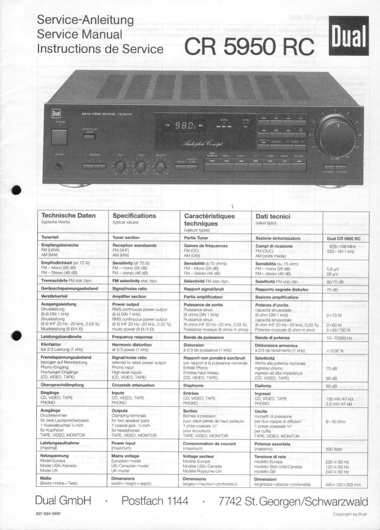 Dual CR 950 RC Service Manual