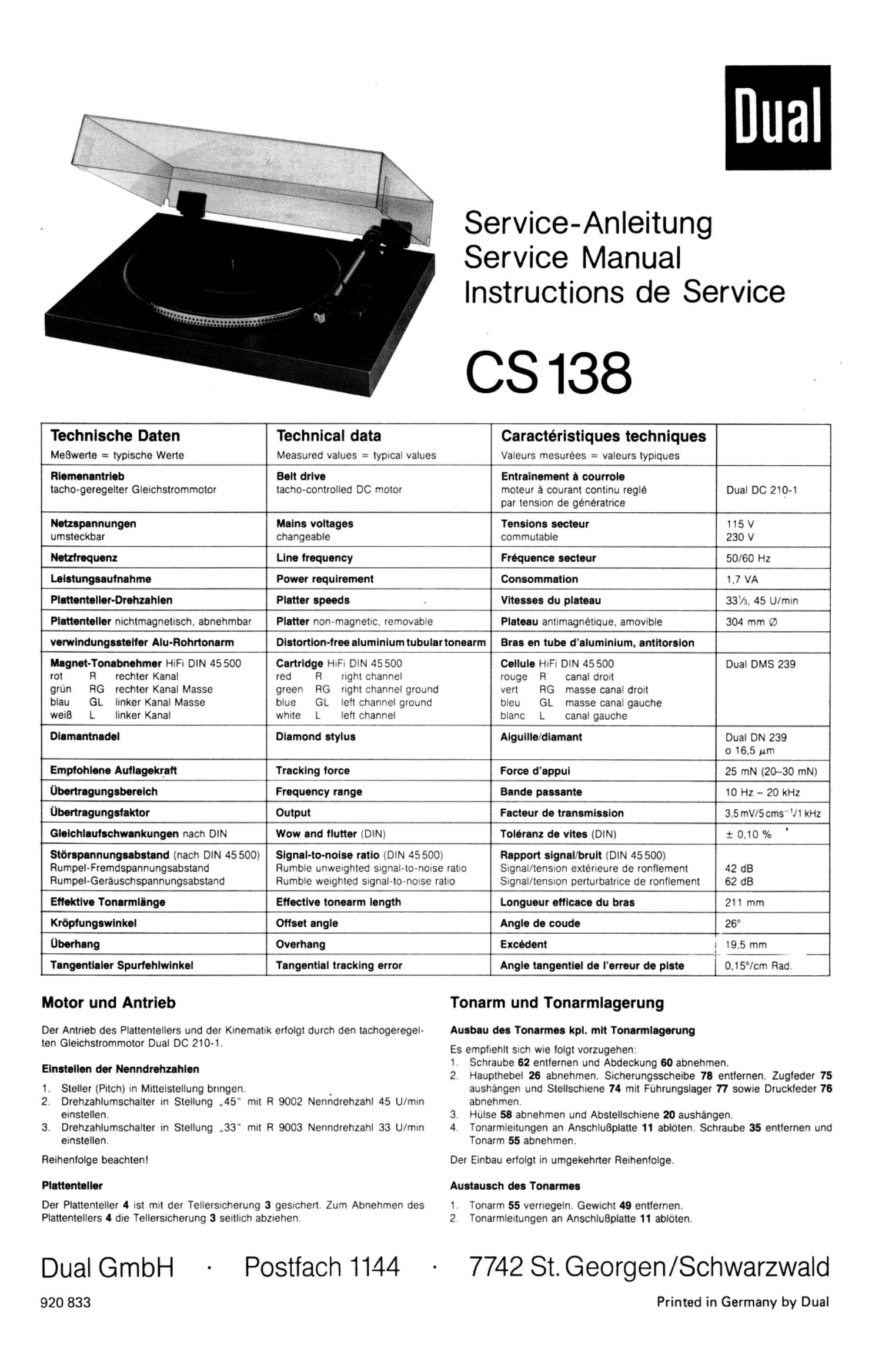 Dual CS 138 Service Manual