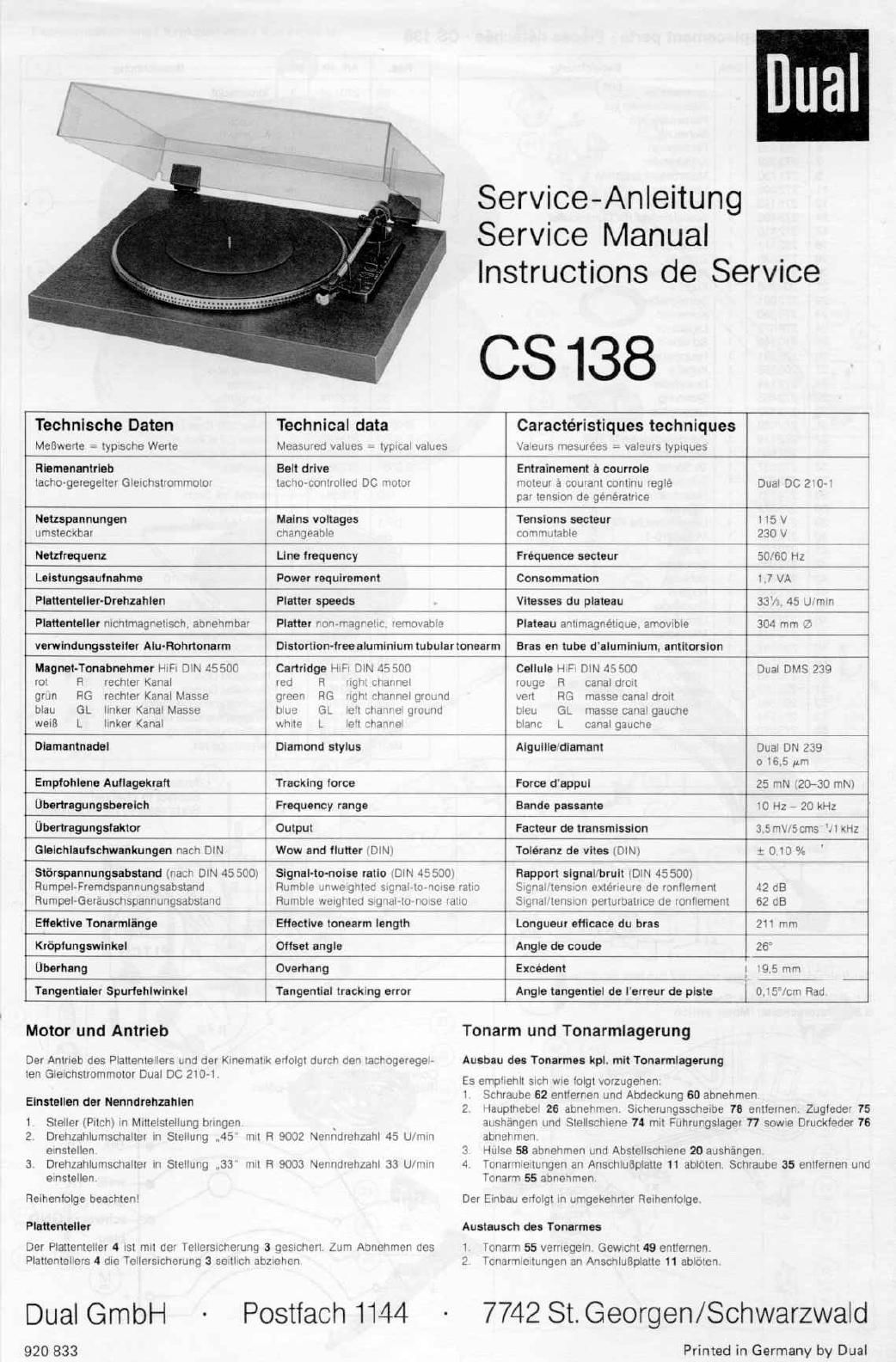 Dual CS 138 Service Manual 2