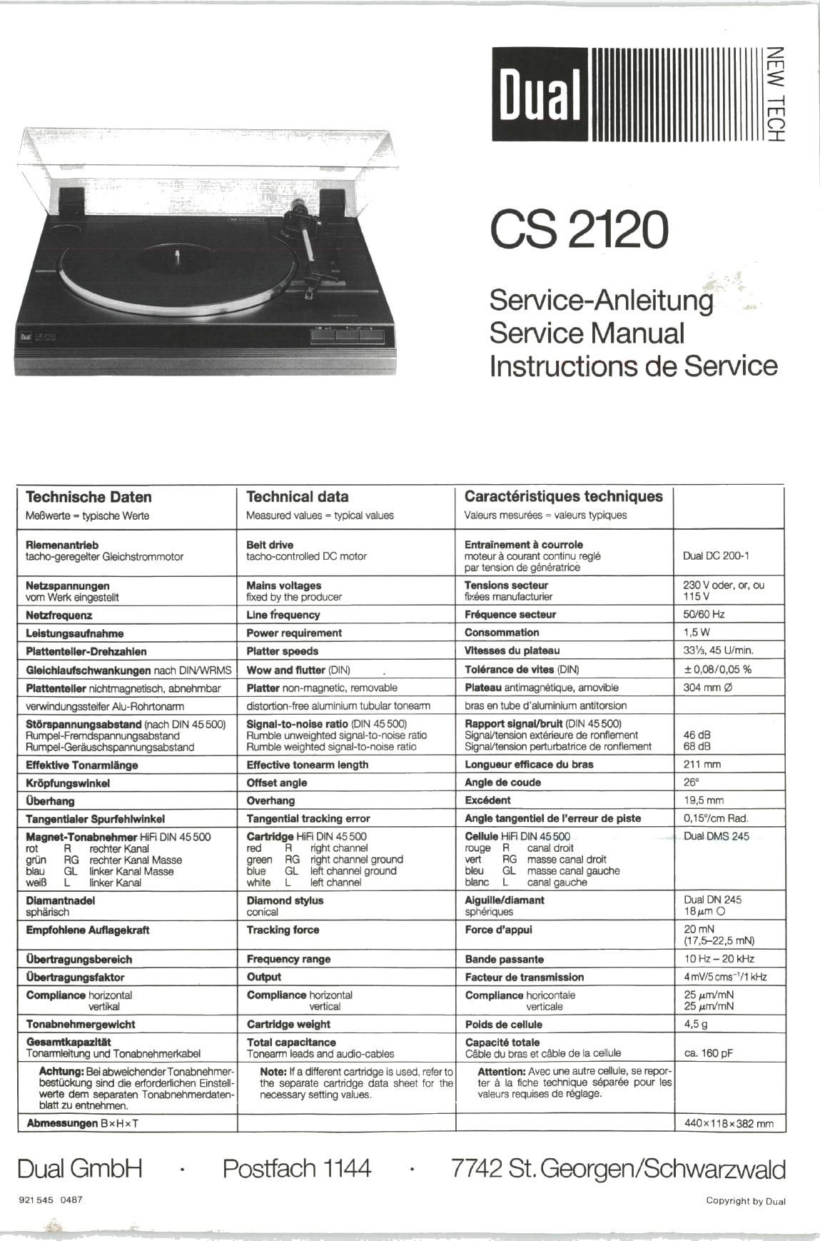 Dual CS 2120 Service Manual