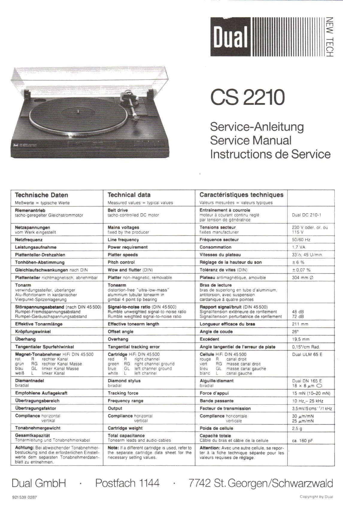 Dual CS 2210 Service Manual