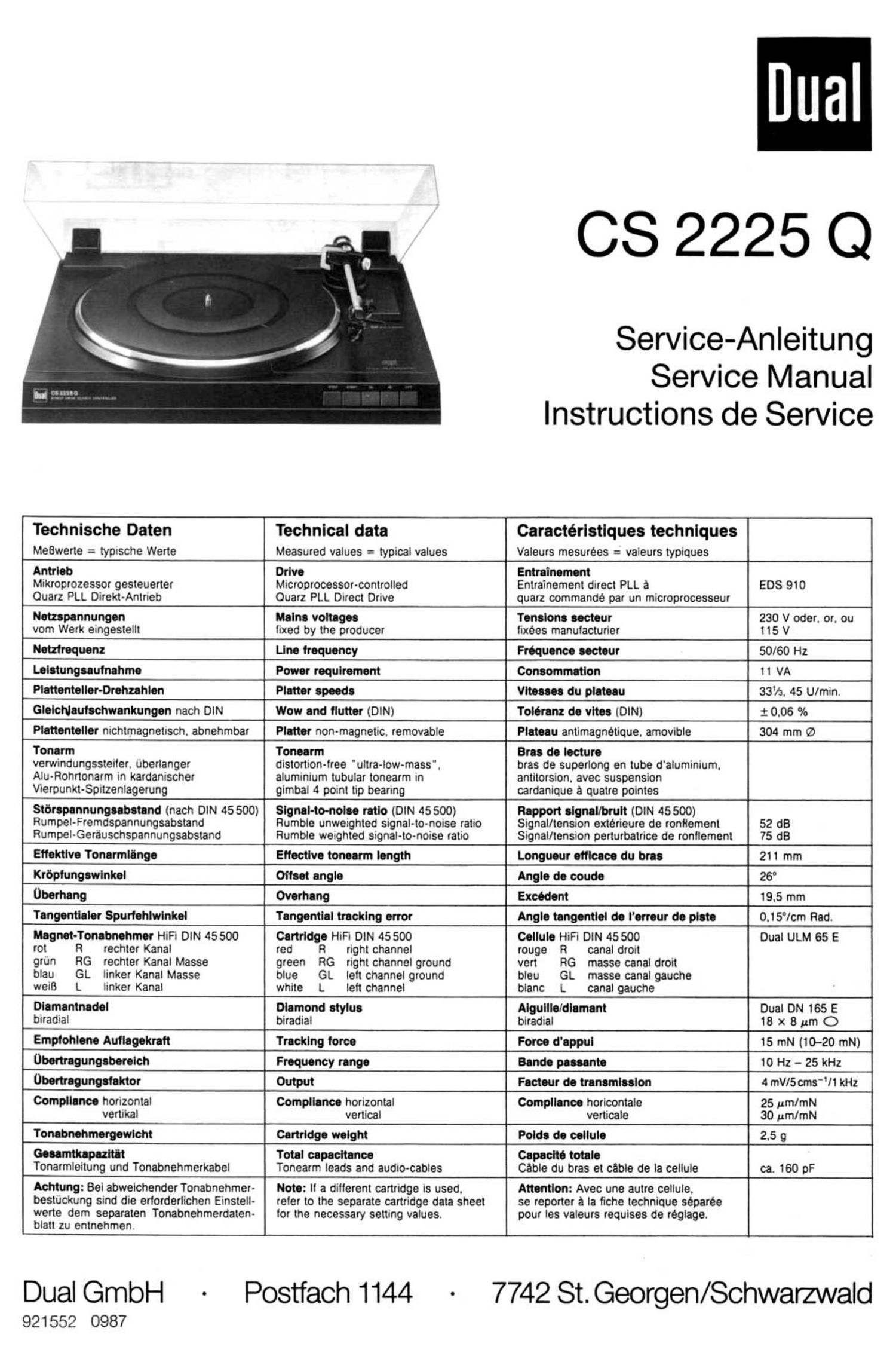 Dual CS 2225 Q Owners Manual