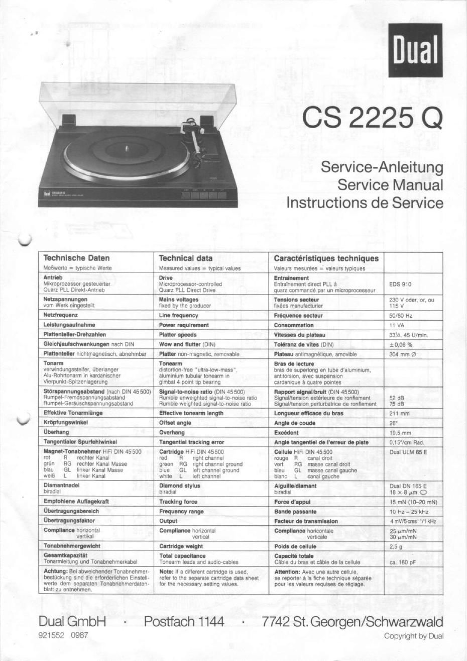 Dual CS 2225 Q Service Manual