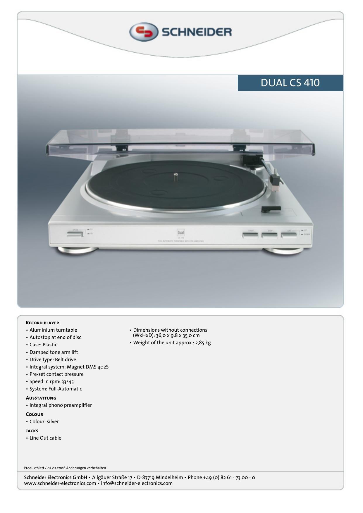 Dual CS 410 Brochure