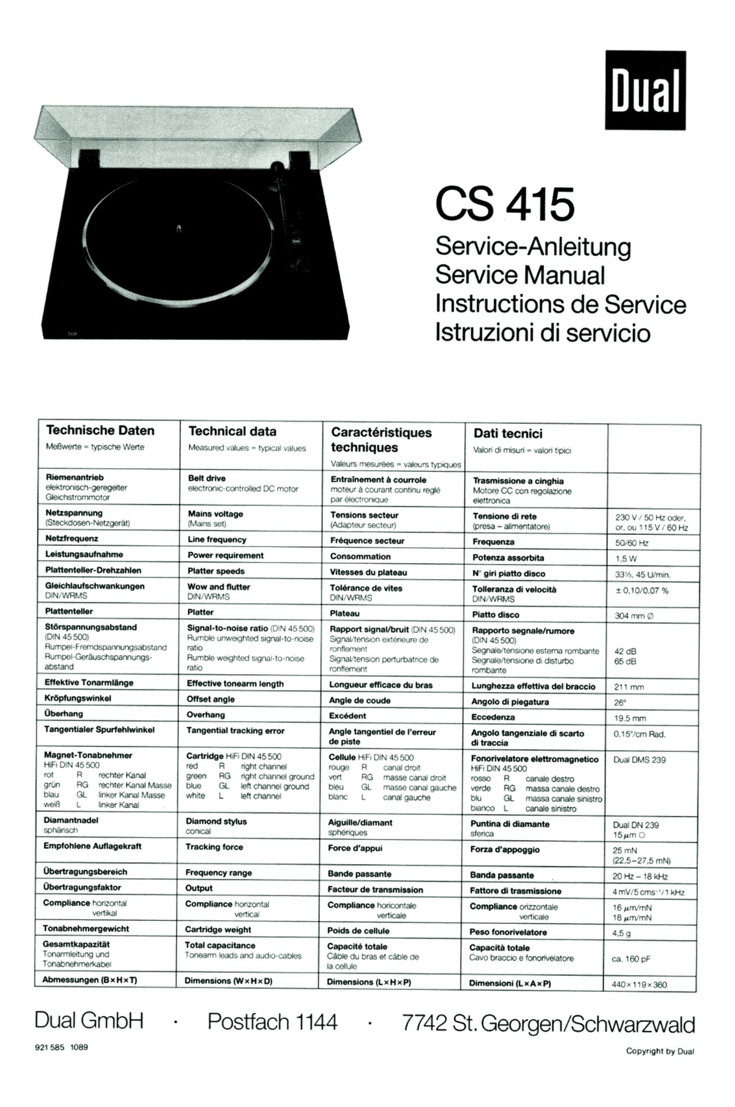 Dual CS 415 Service Manual