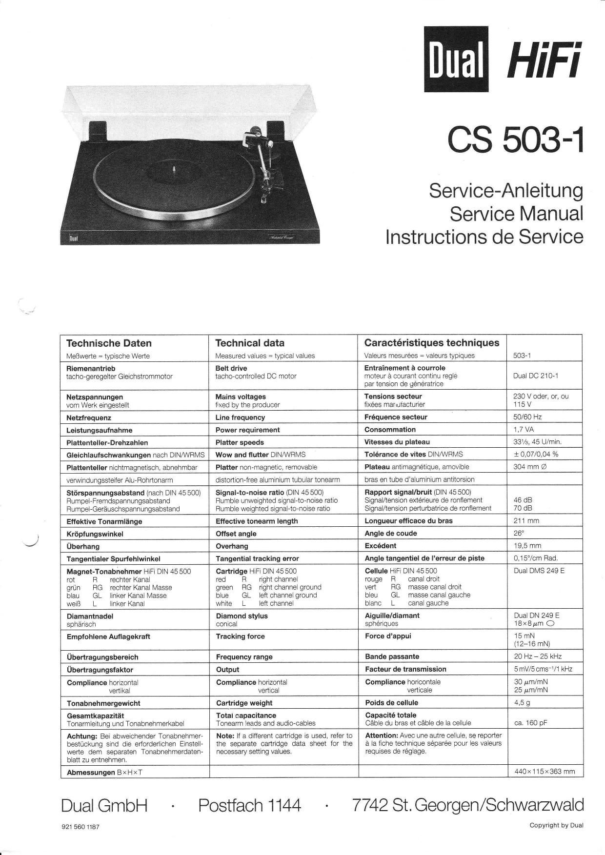 Dual CS 503 1 Service Manual
