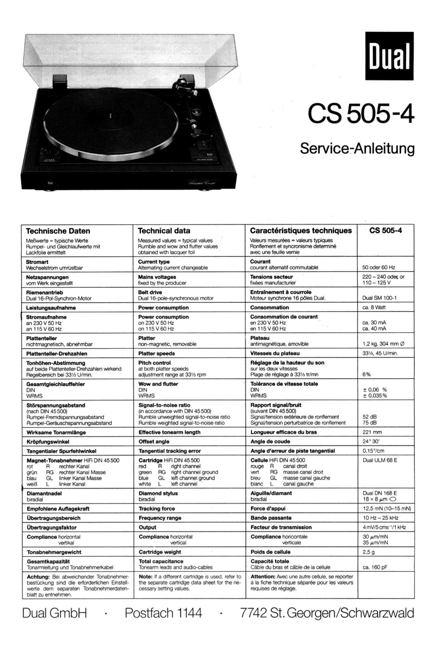 Dual CS 505 4 Service Manual