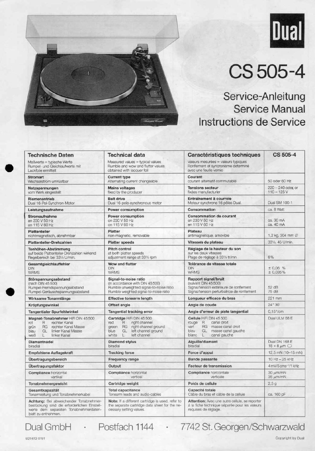 Dual CS 505 4 Service Manual 2