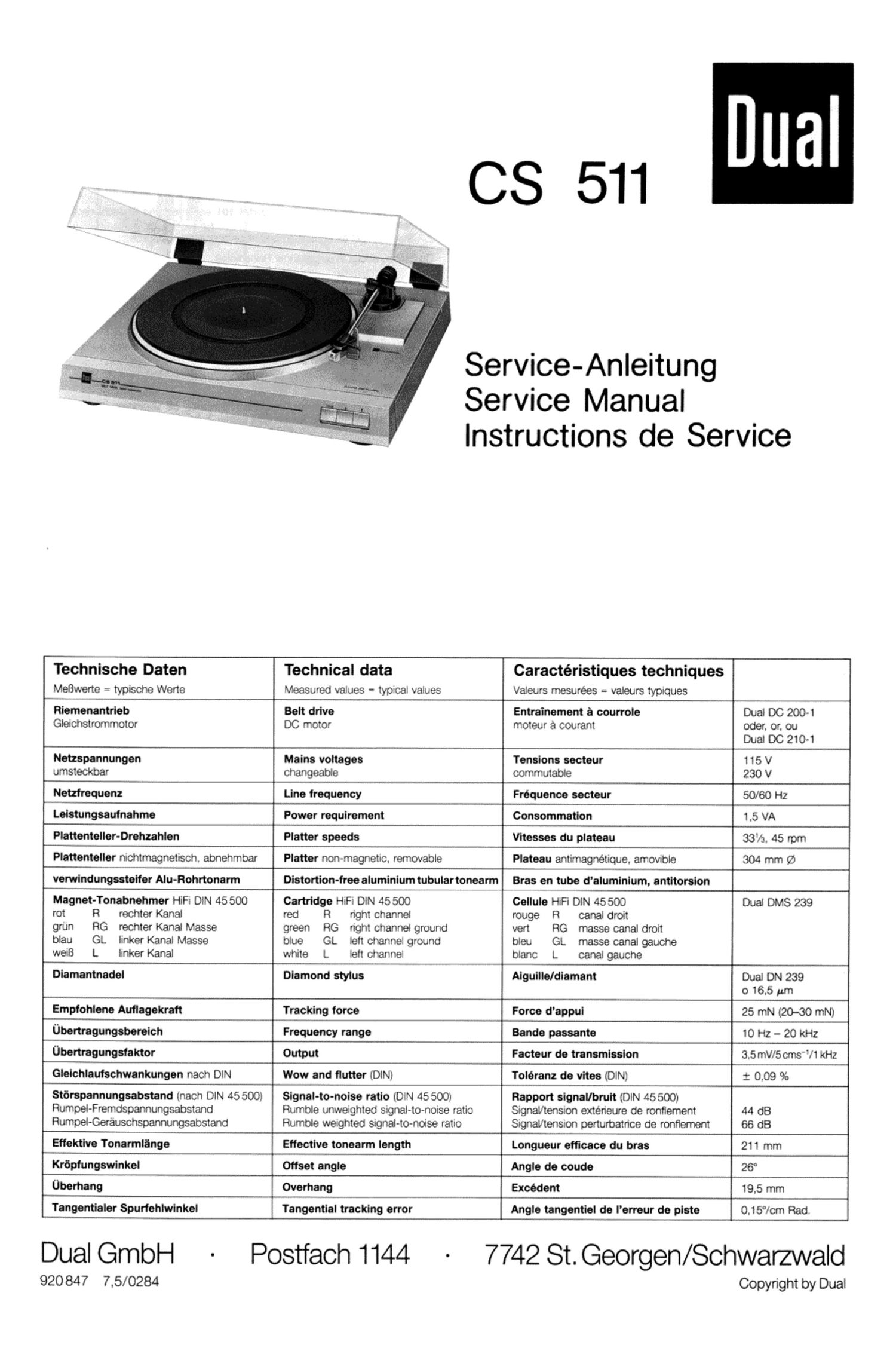 Dual CS 511 Service Manual