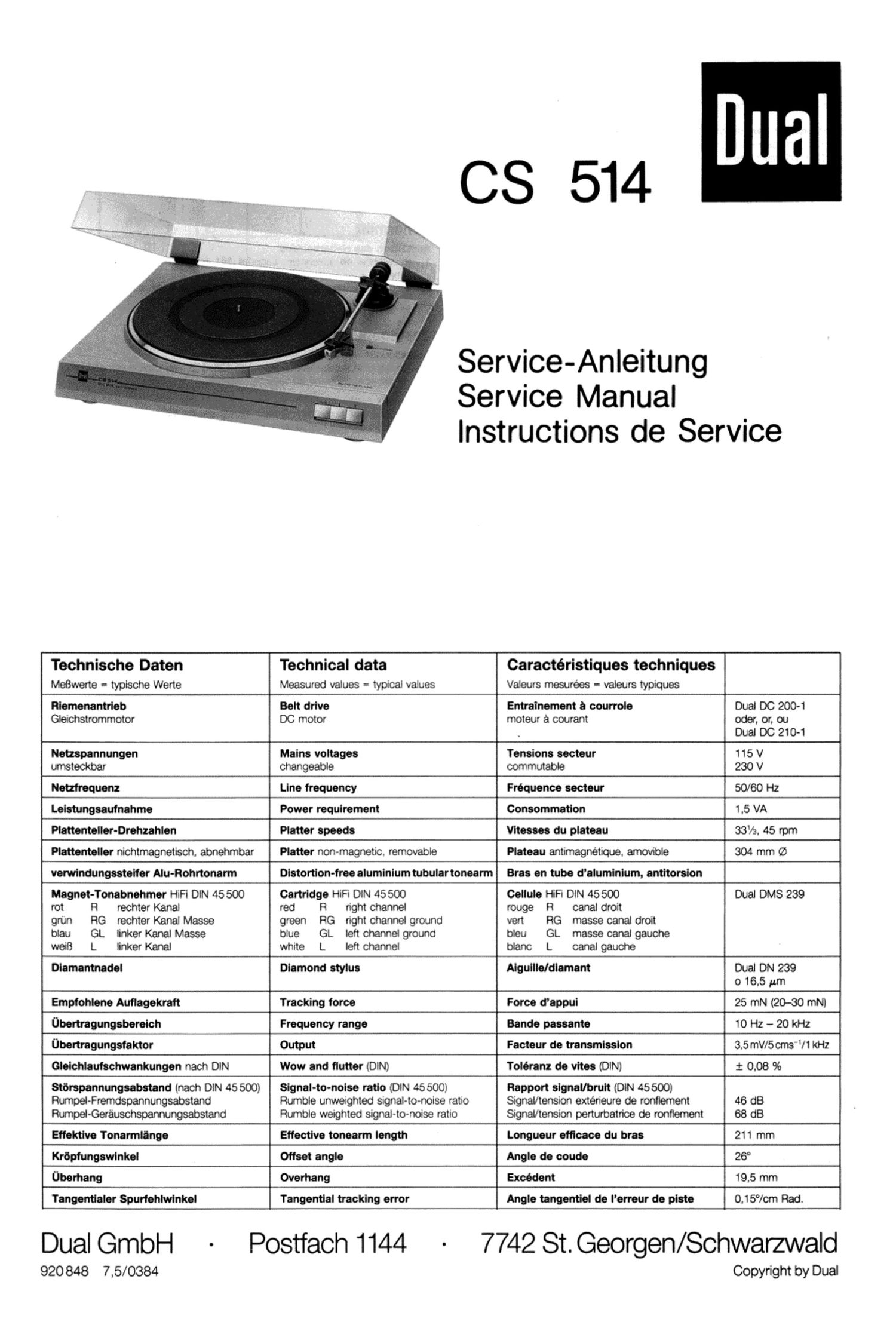 Dual CS 514 Service Manual