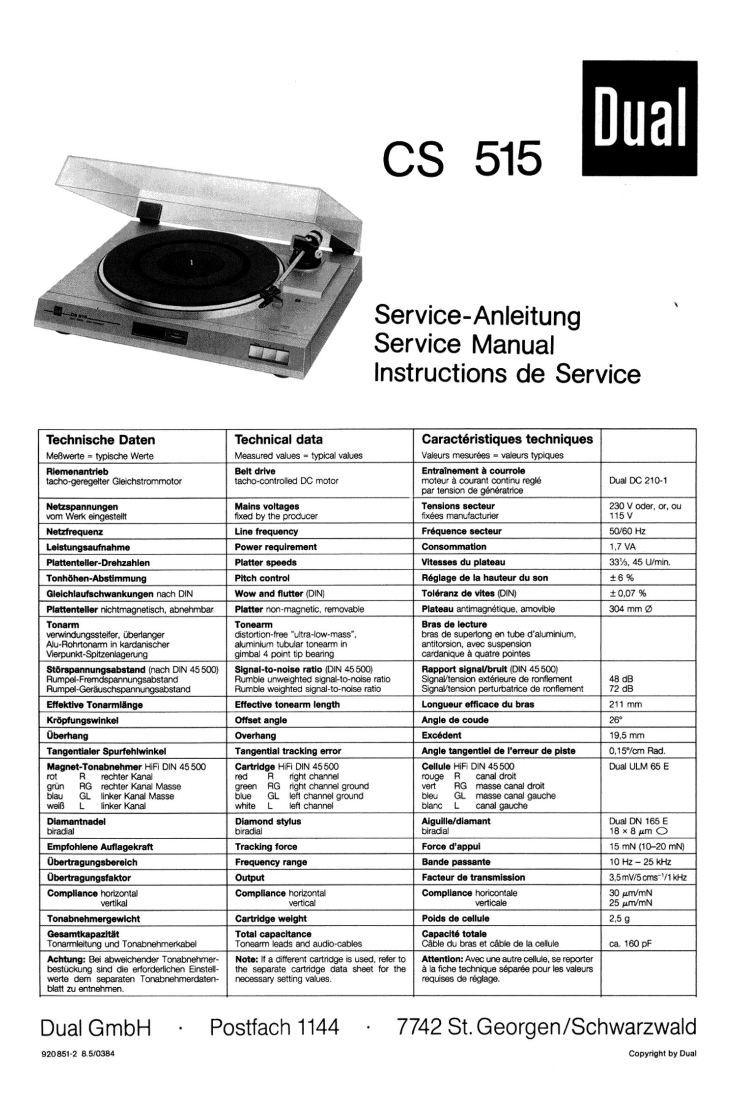 Dual CS 515 Service Manual