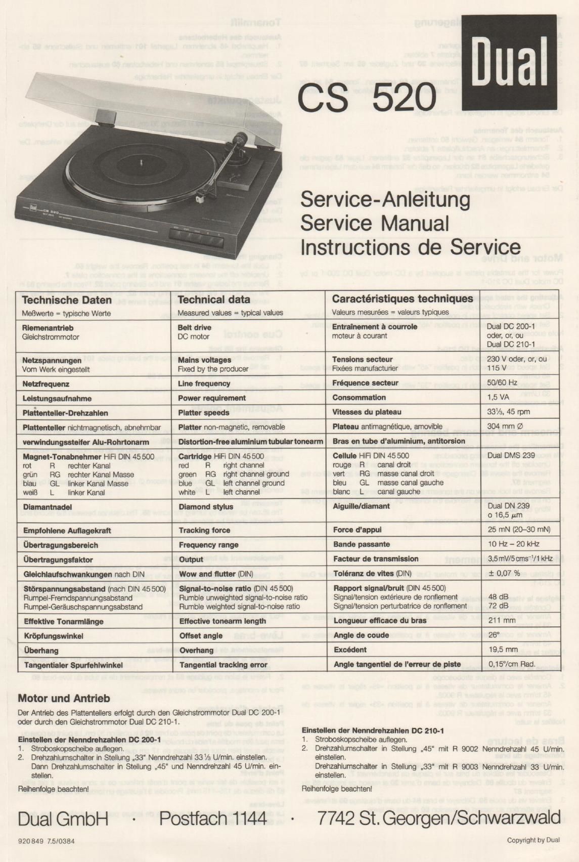 Dual CS 520 Service Manual