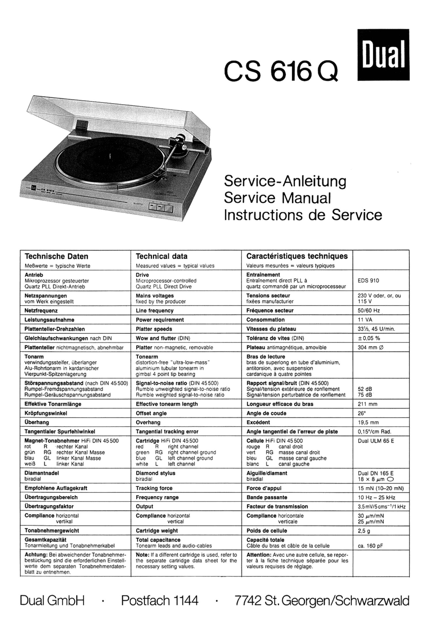Dual CS 616 Q Service Manual