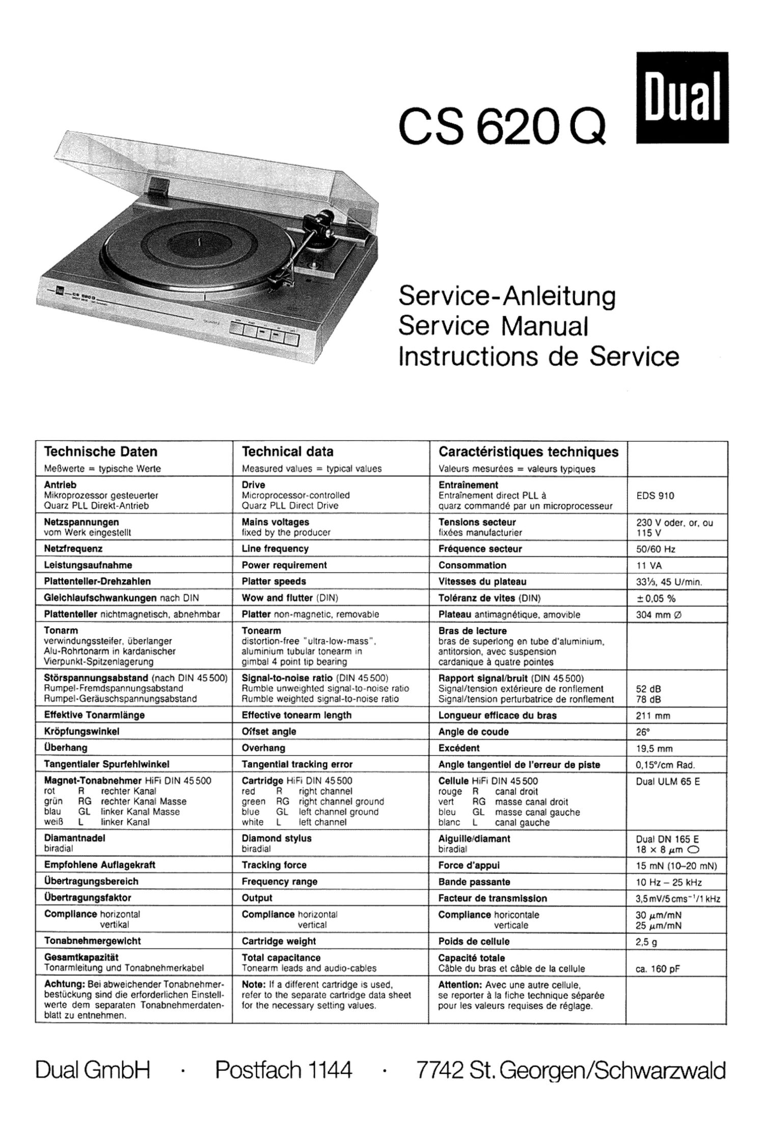 Dual CS 620 Q Service Manual