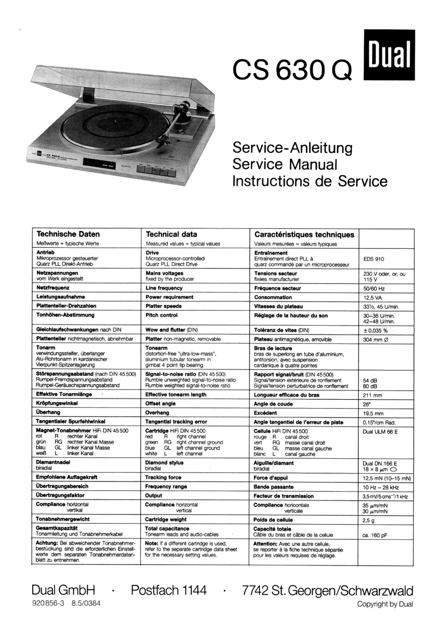 Dual CS 630 Q Service Manual