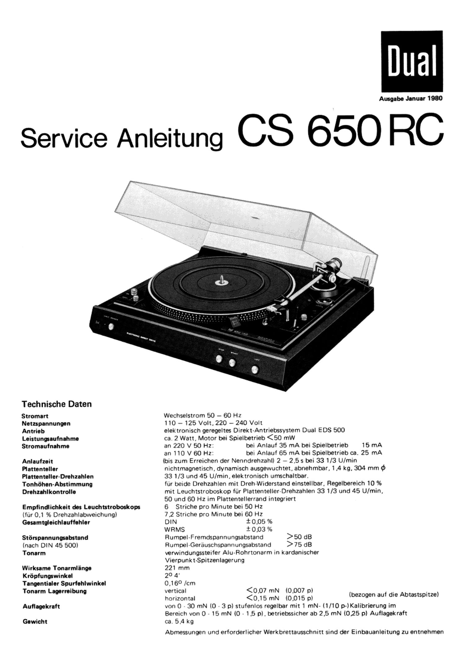 Dual CS 650 RC Service Manual