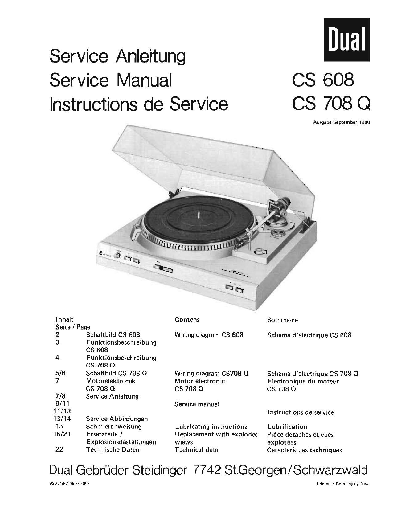 Dual CS 708 Q Service Manual