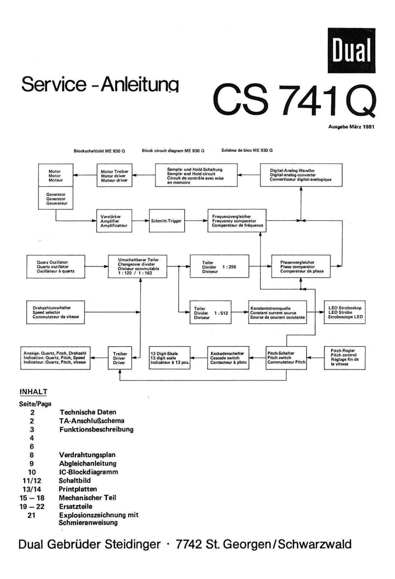 Dual CS 741 Q Service Manual