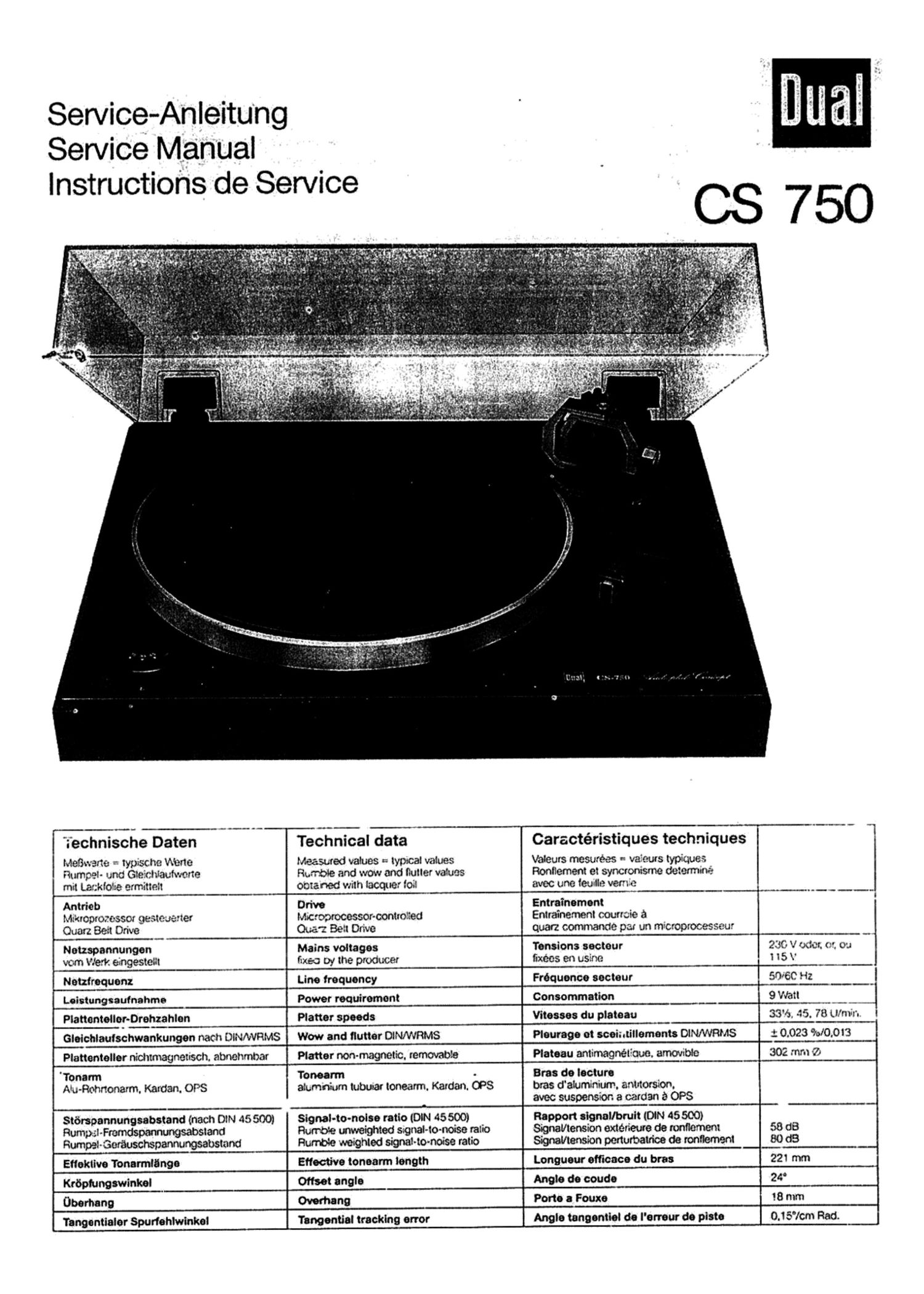 Dual CS 750 Service Manual