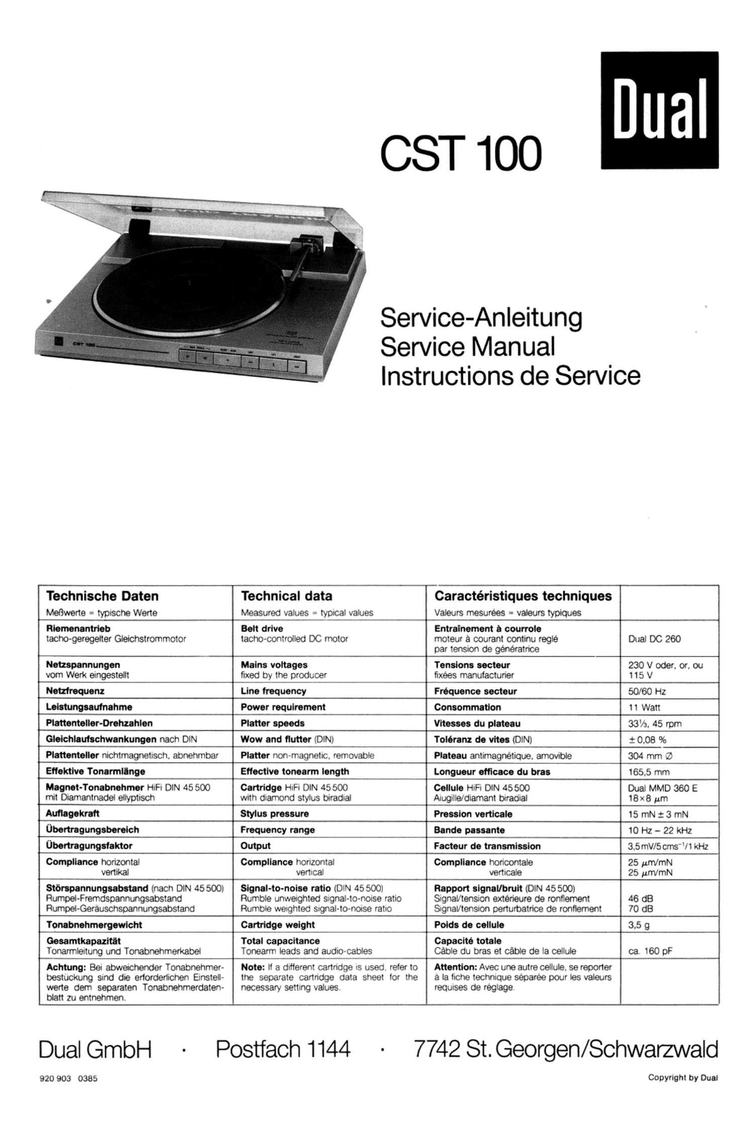 Dual CST 100 Service Manual