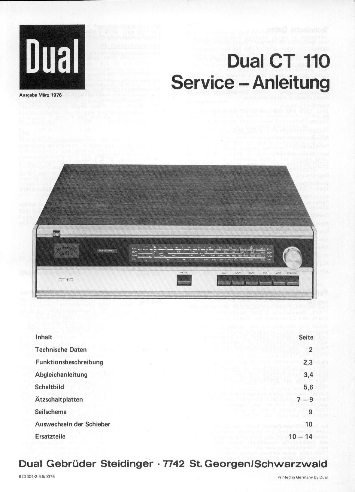 Dual CT 110 Service Manual