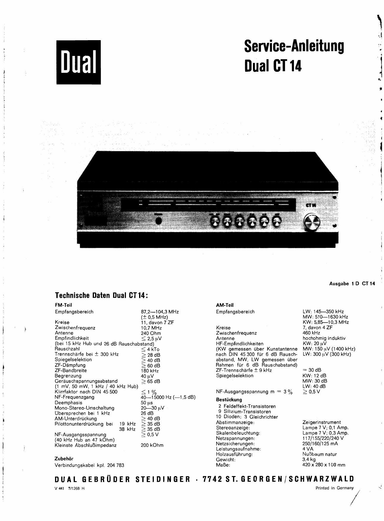 Dual CT 14 Service Manual