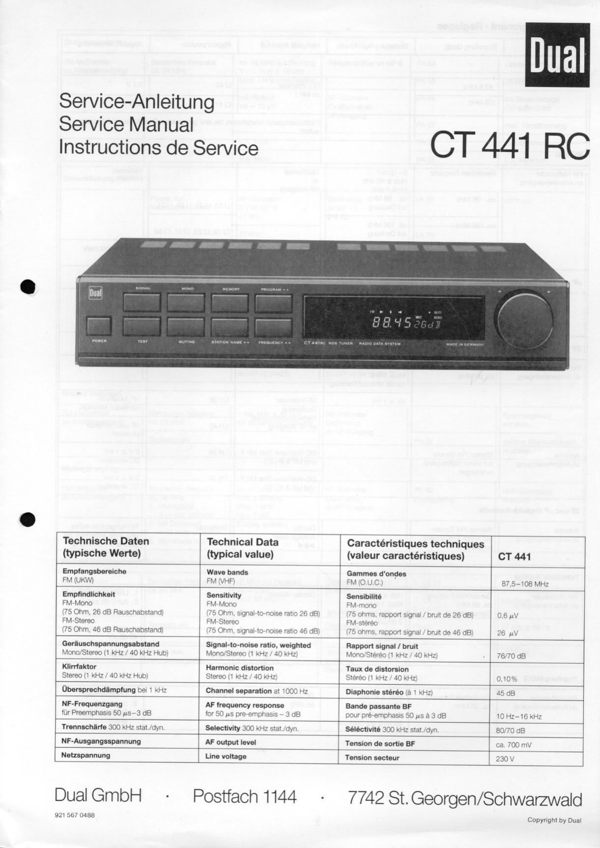 Dual CT 441 Service Manual