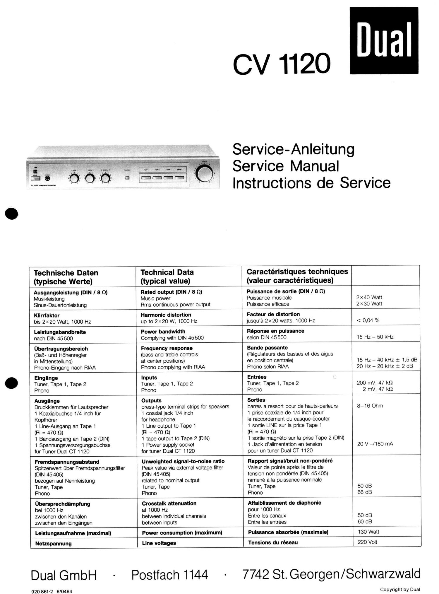 Dual CV 1120 Service Manual