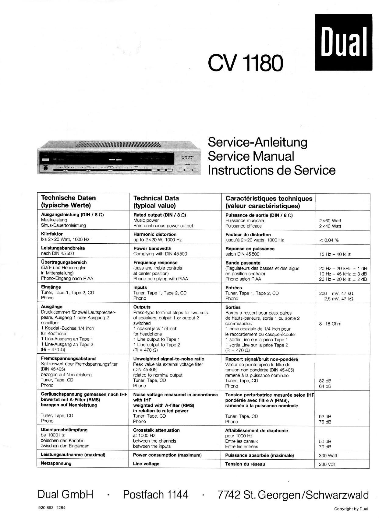 Dual CV 1180 Service Manual
