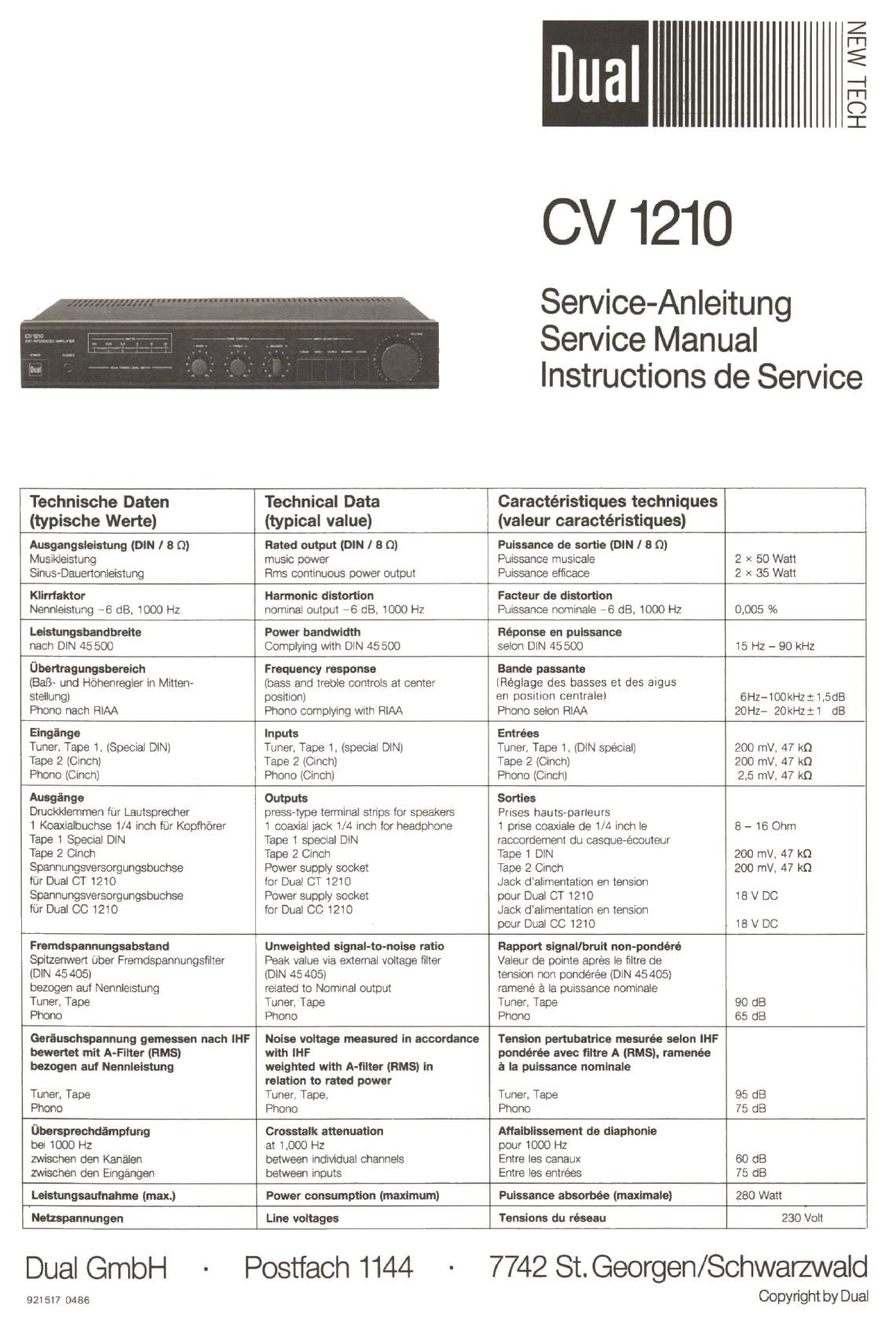 Dual CV 1210 Service Manual