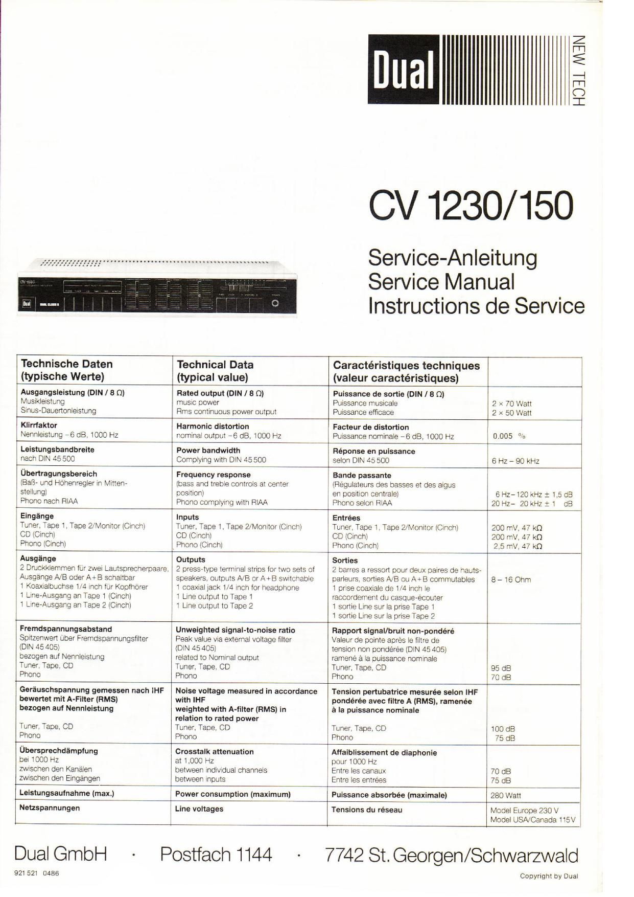 Dual CV 1230 Service Manual