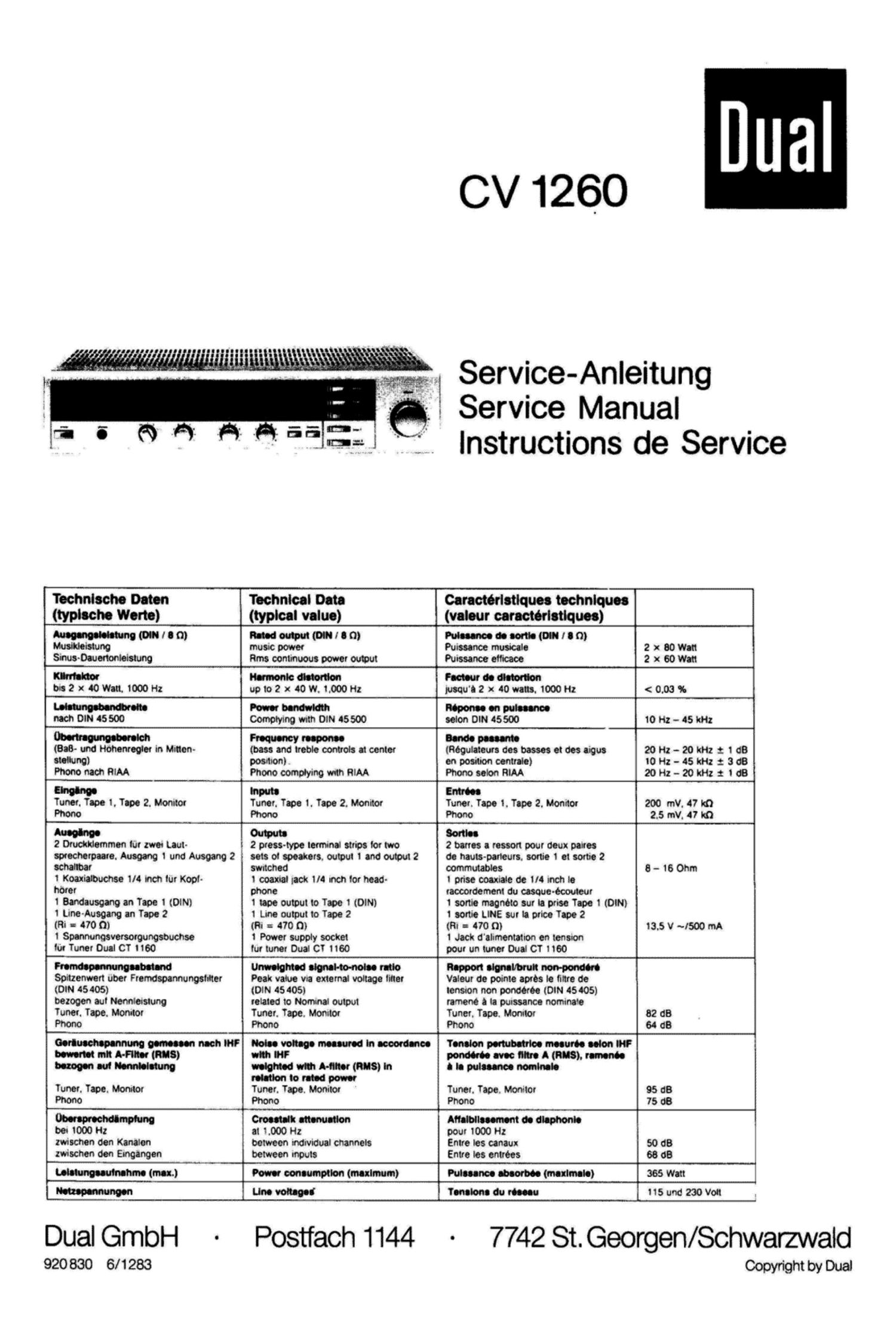 Dual CV 1260 Service Manual