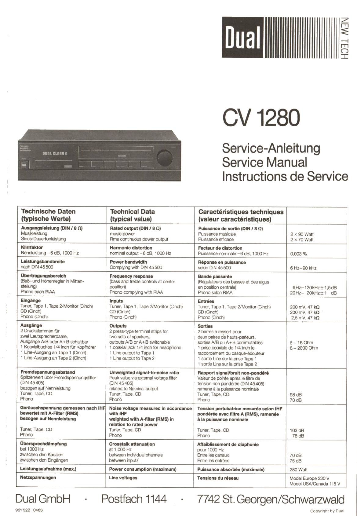 Dual CV 1280 Service Manual