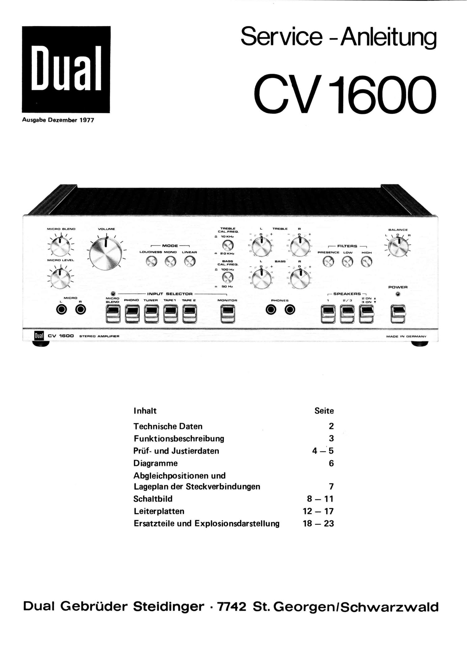 Dual Service Manual für CV 1600 inclusiv Nachtrag  Copy 