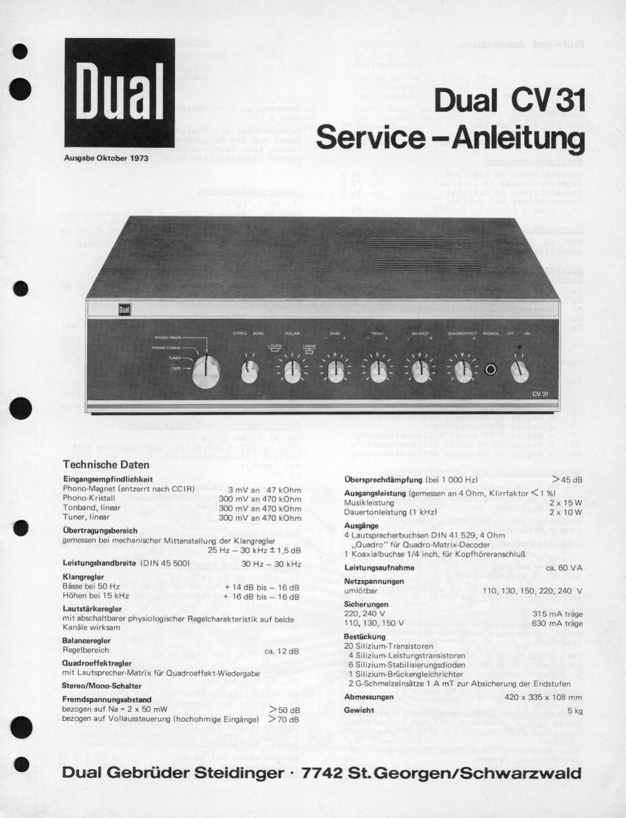 Dual CV 31 Service Manual