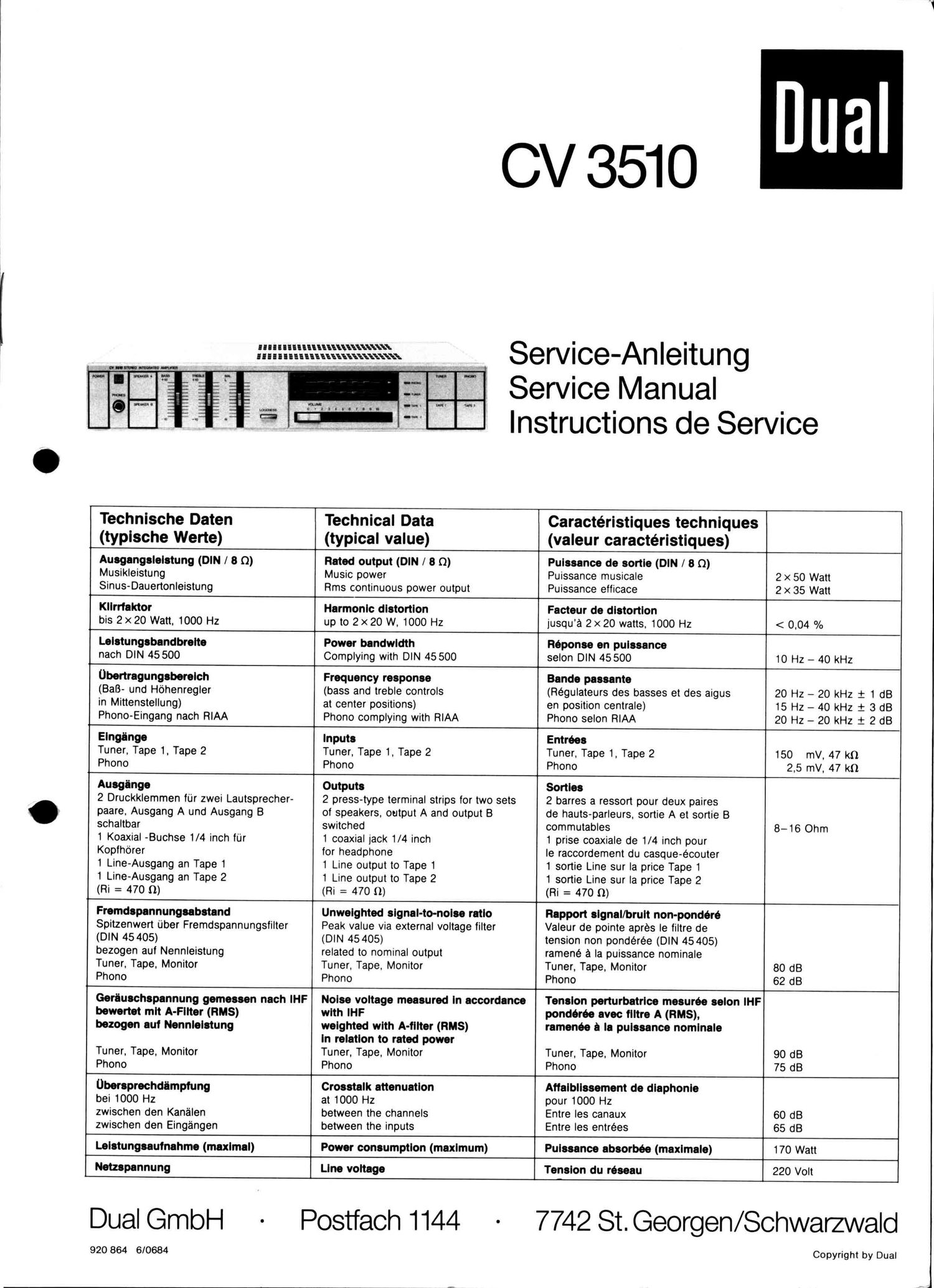 Dual CV 3510 Service Manual