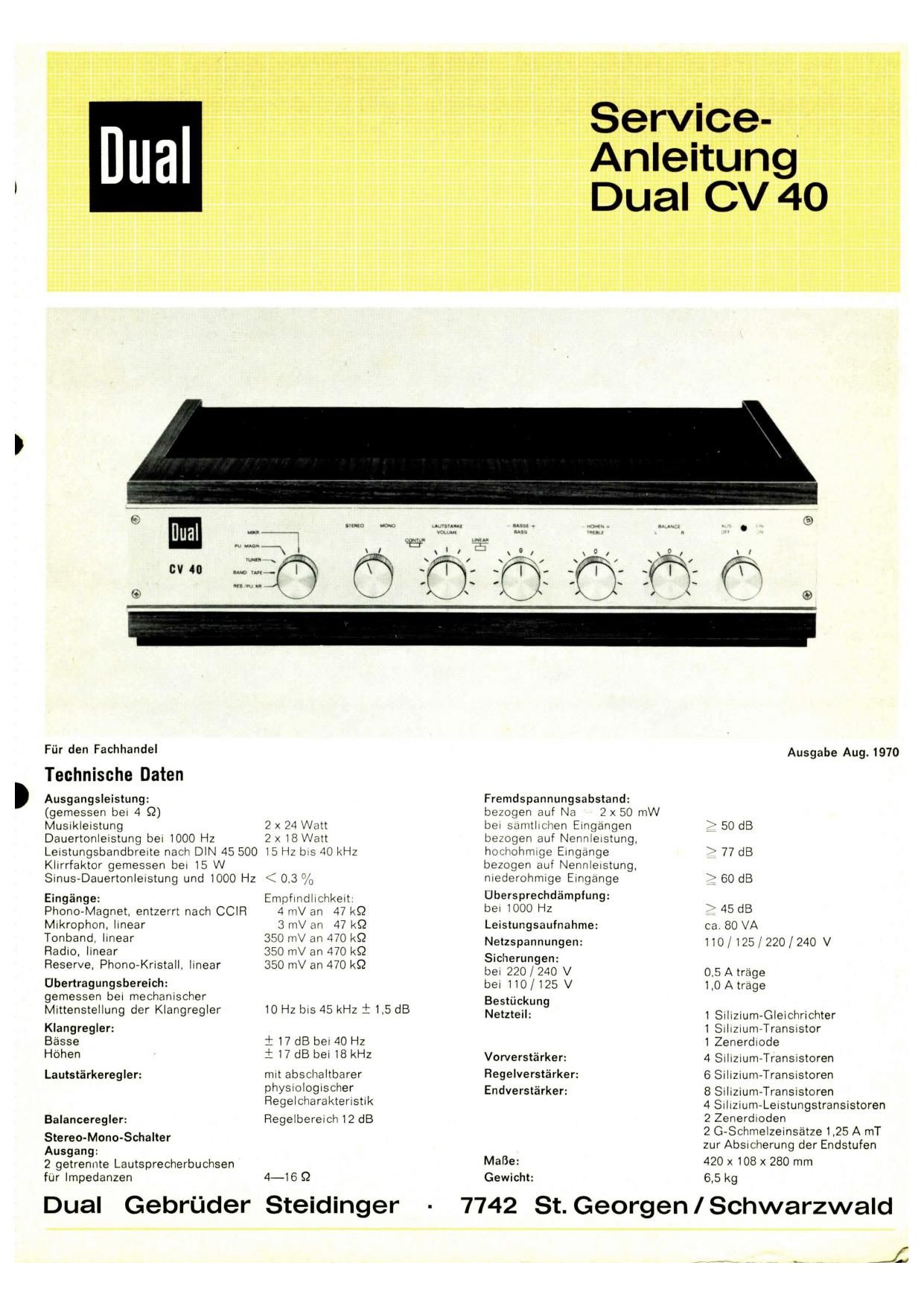 Dual CV 40 Service Manual 1970