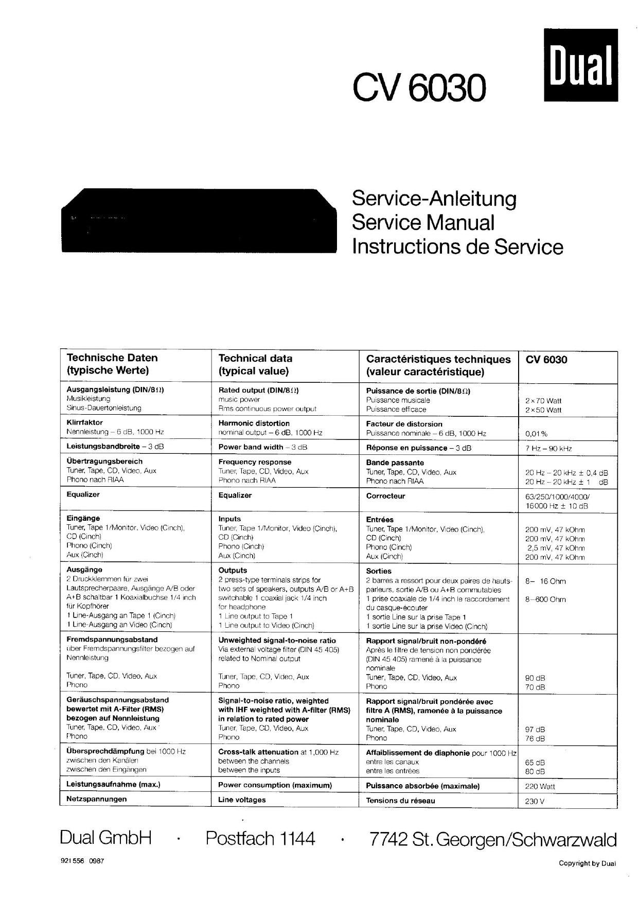 Dual CV 6030 Service Manual