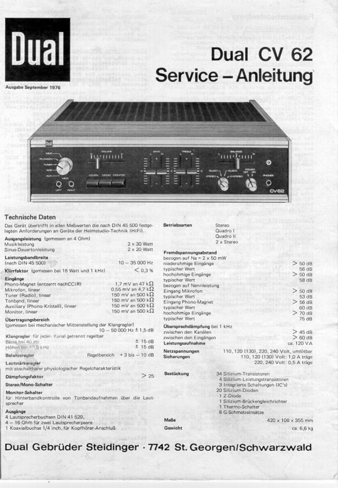 Dual CV 62 Service Manual